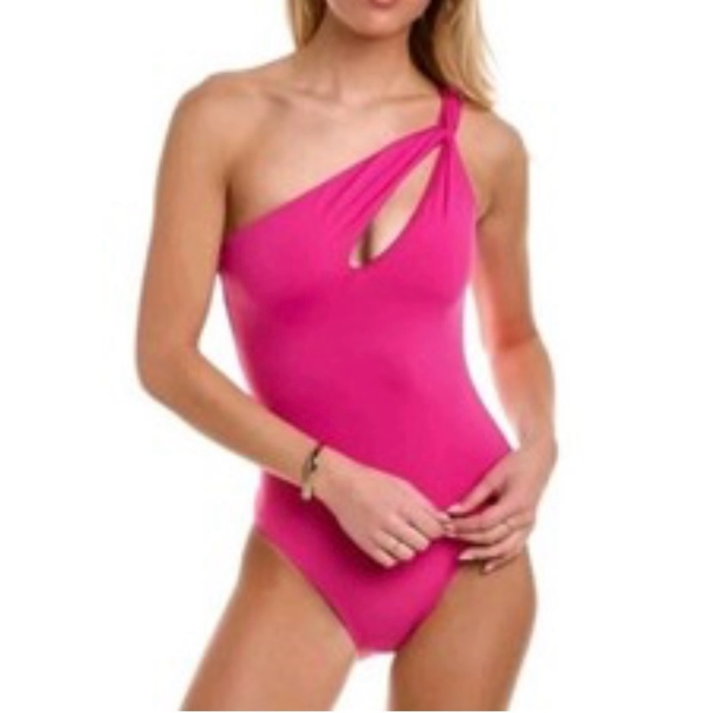 Carmen Marc Valdosta One-Shoulder Magenta Cutout Swimsuit. Size 10